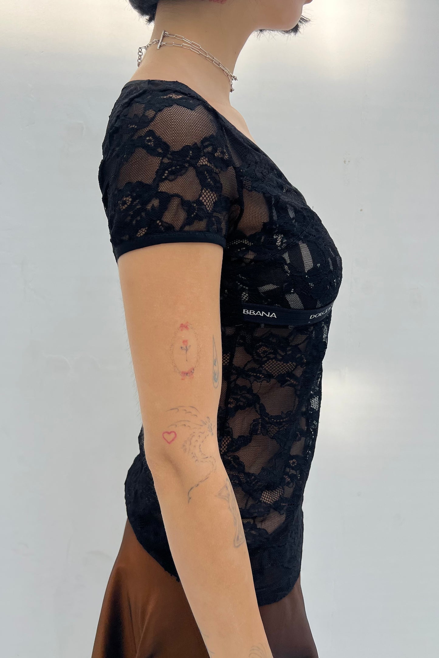 Vintage Black Lace Logo Top