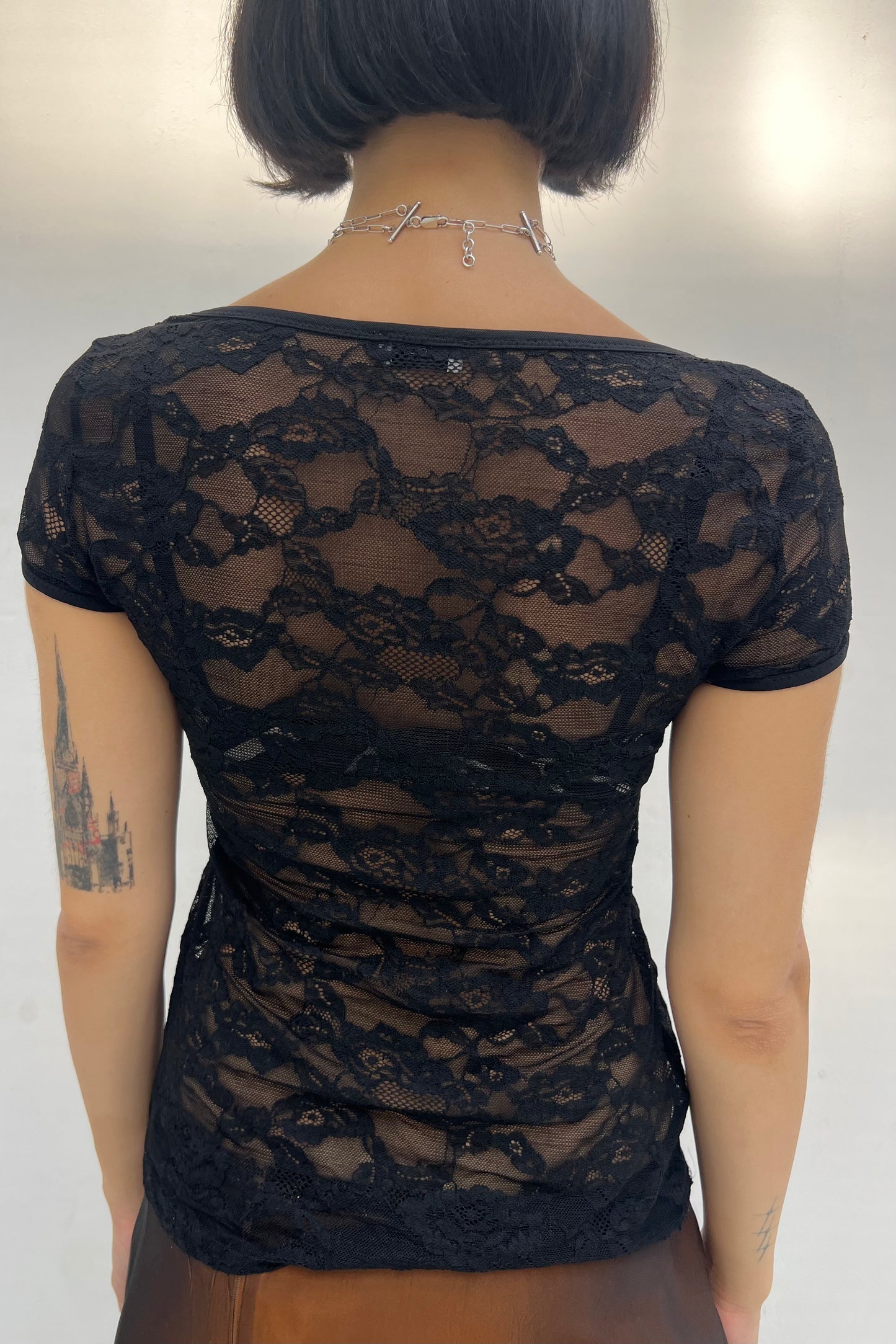 Vintage Black Lace Logo Top
