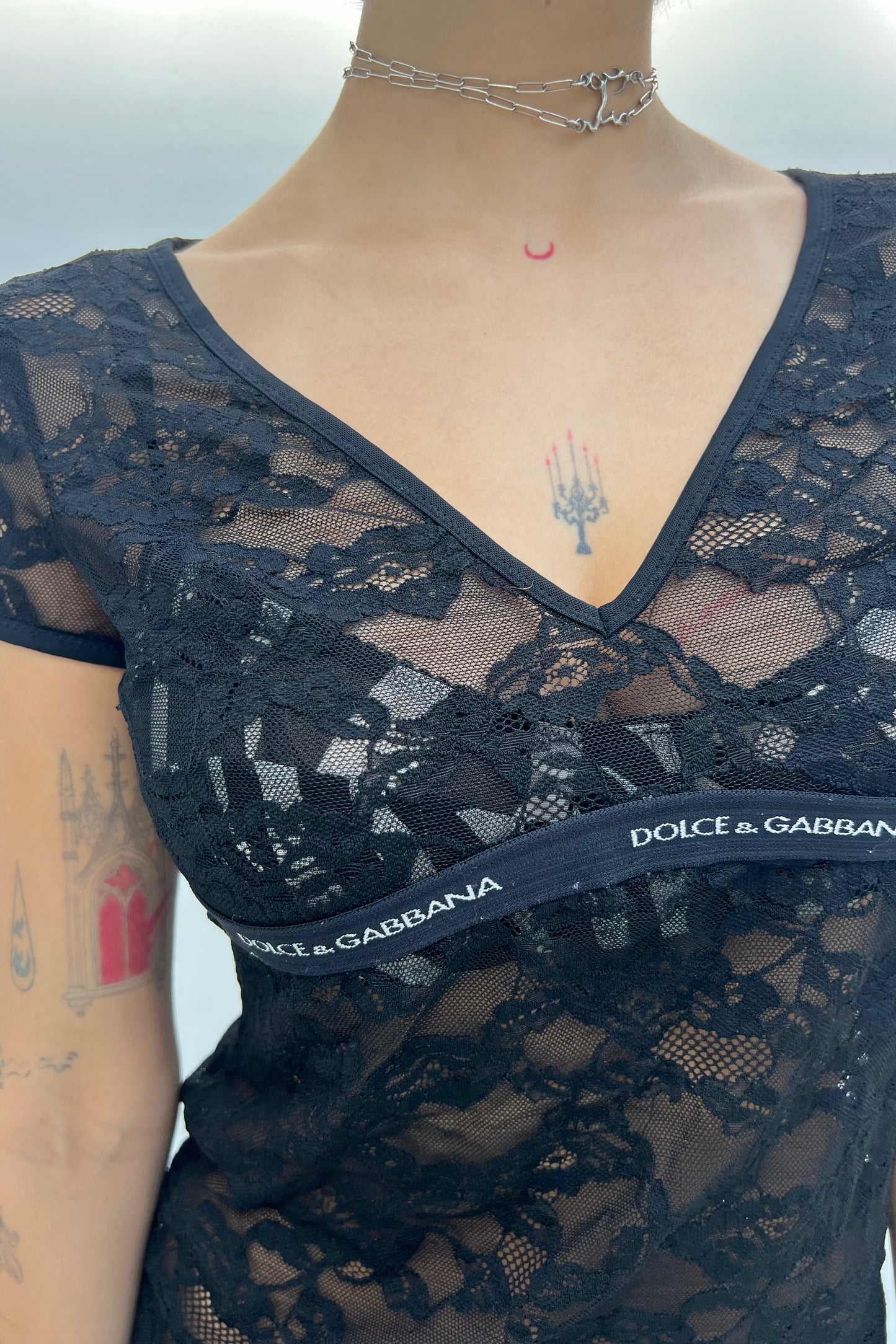 Vintage Black Lace Logo Top