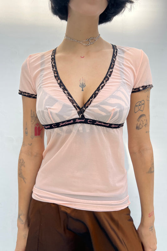 Vintage Light Pink Leo Detail Tee Top