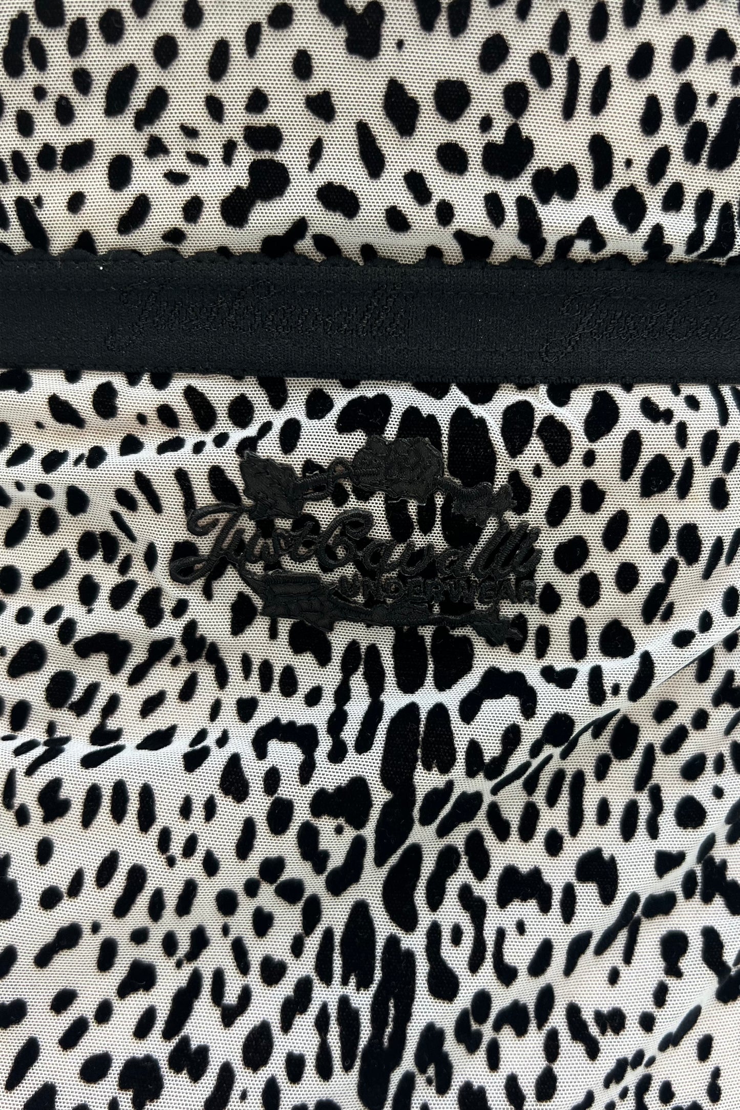 Vintage Black & White Flock Printed Mesh Top