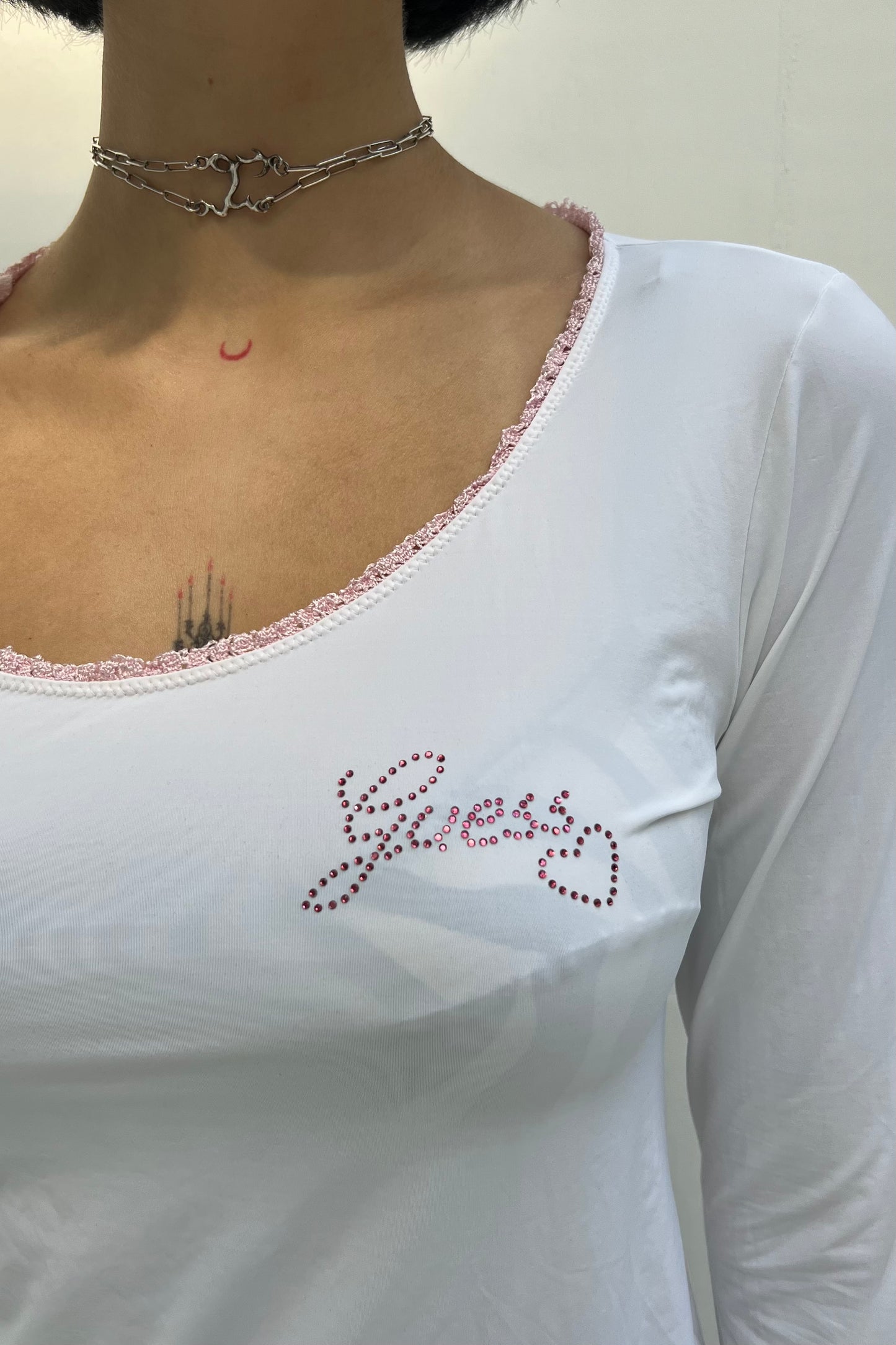 Vintage White Strass Logo Longsleeve