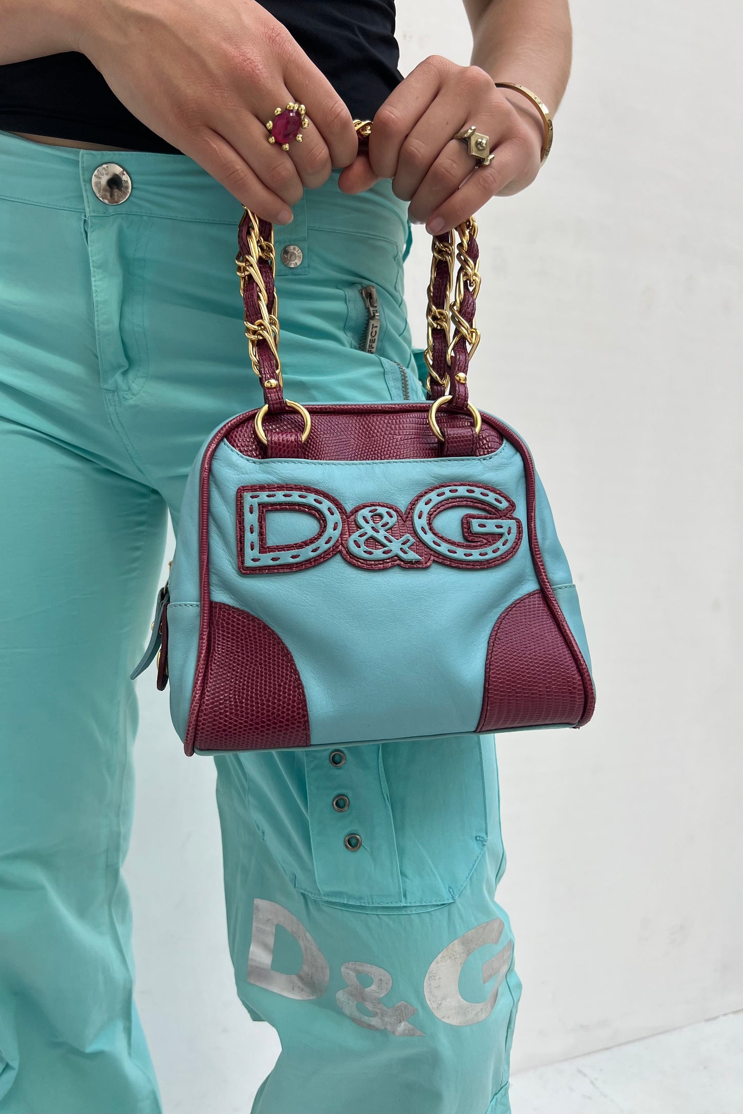 Vintage D&G Turquoise & Burgundy Mini Logo Bowling Bag