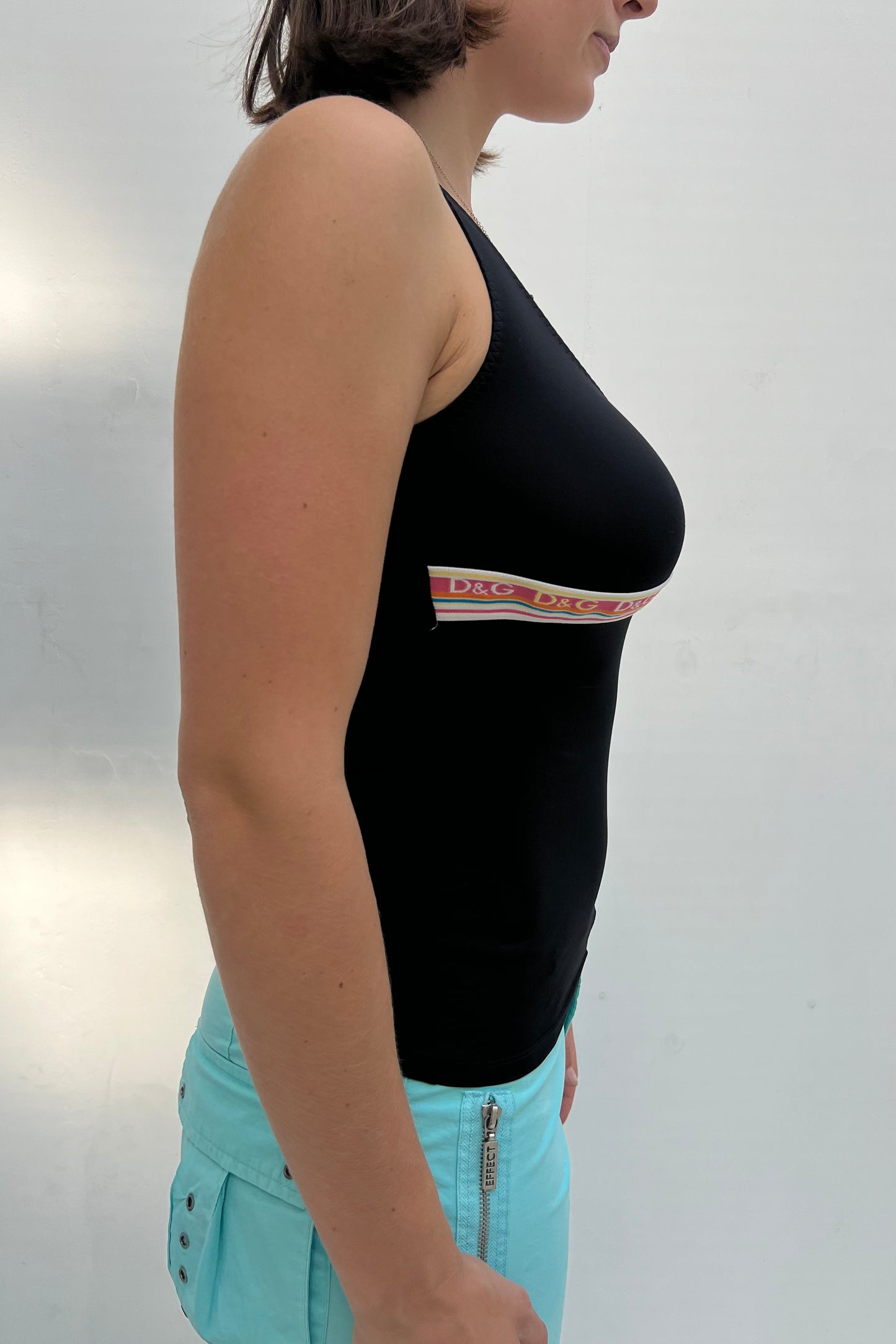Vintage Black Multicolour Logo Detail Tank -