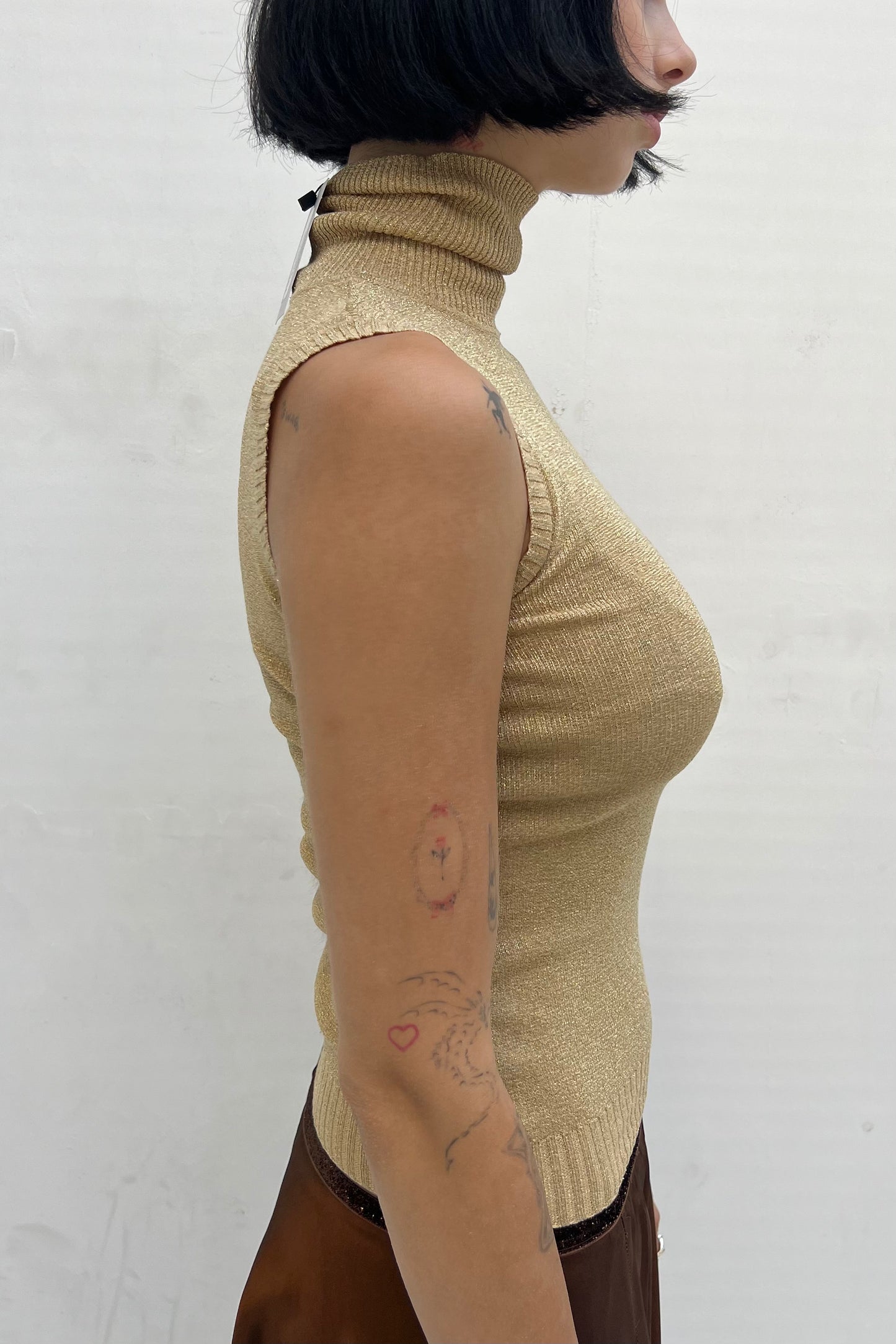 Vintage Golden Knitted Col Top