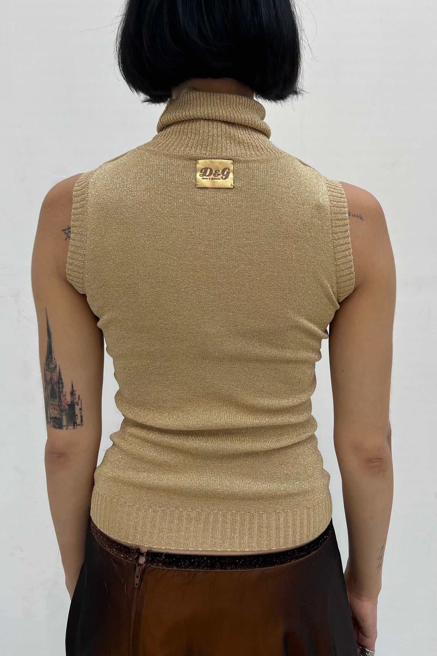 Vintage Golden Knitted Col Top