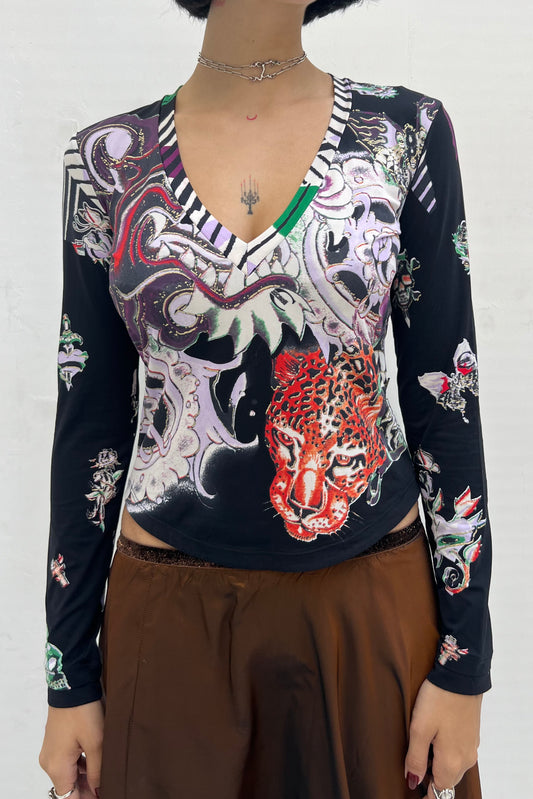Vintage Black Fantasy & Glitter Print Longsleeve