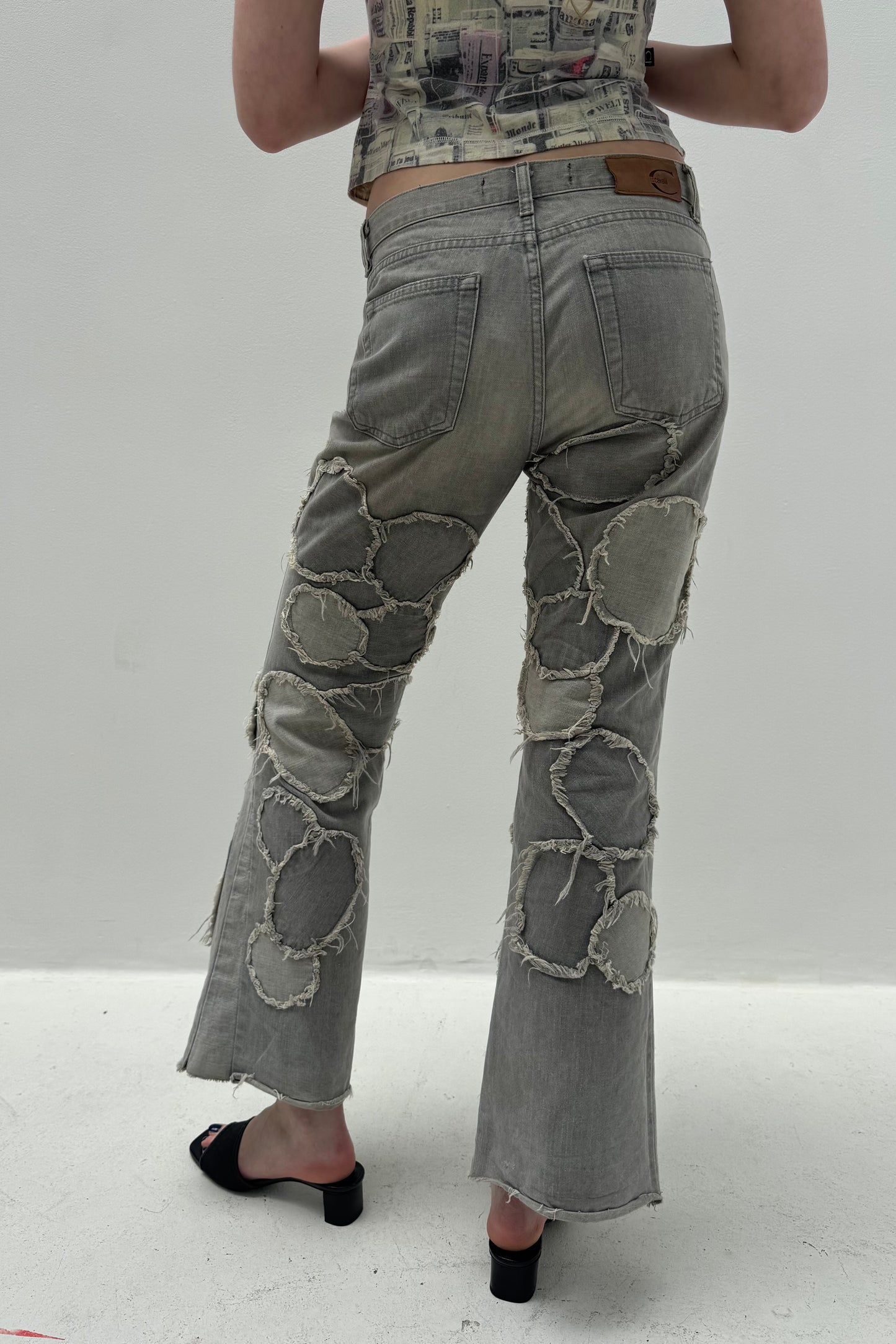 Vintage Raffled Patched Denim Pants