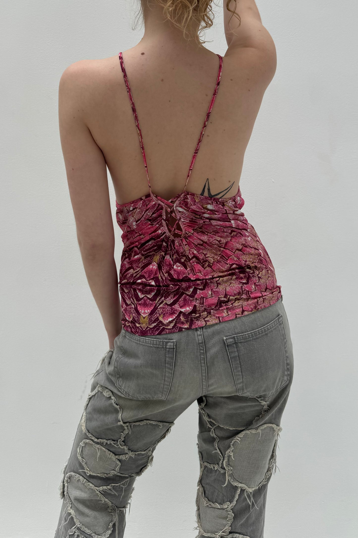 Vintage Pink Flowy Feather Printed Top