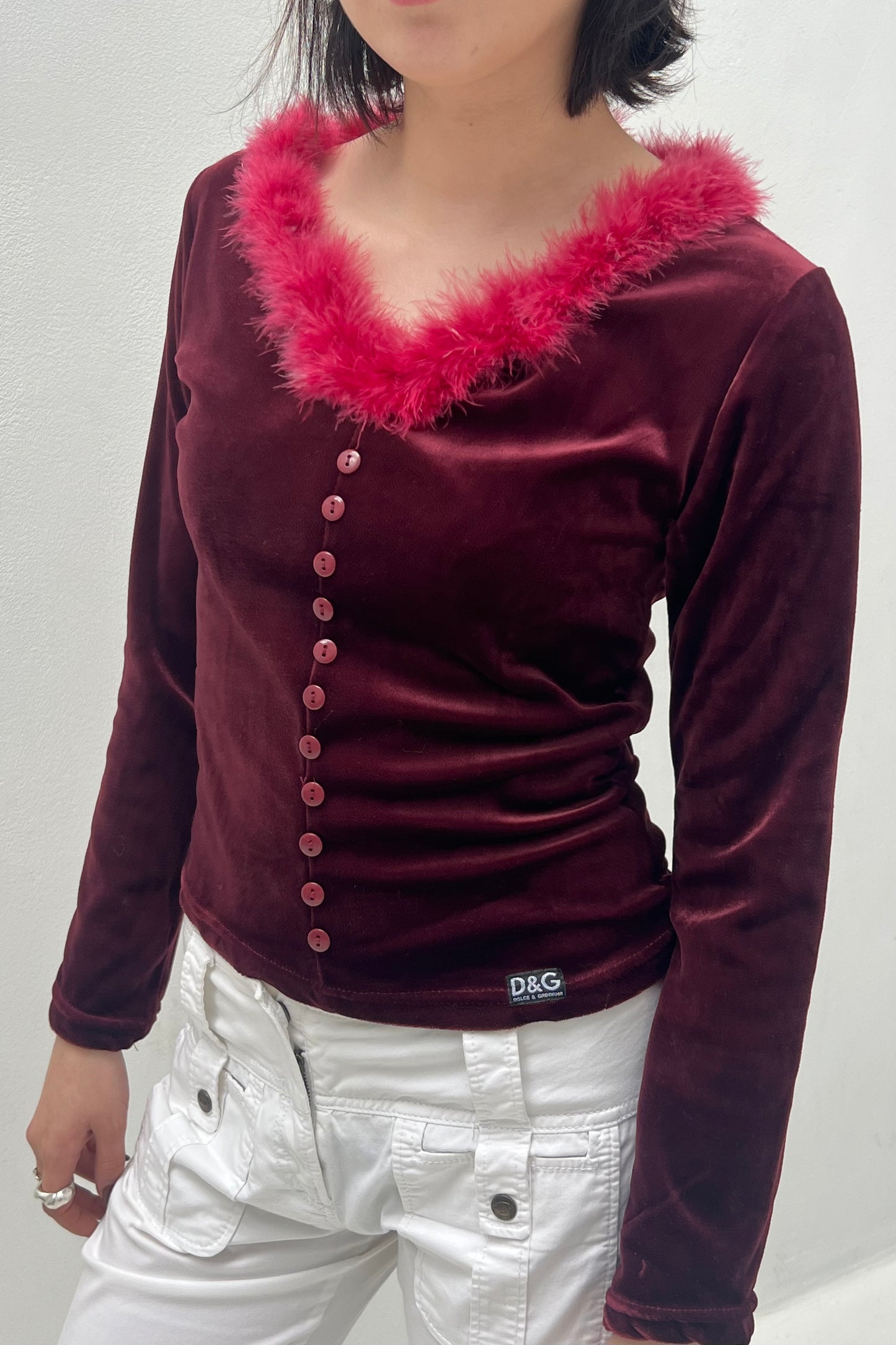 Vintage Burgundy Velvet Feather Collar Cardigan