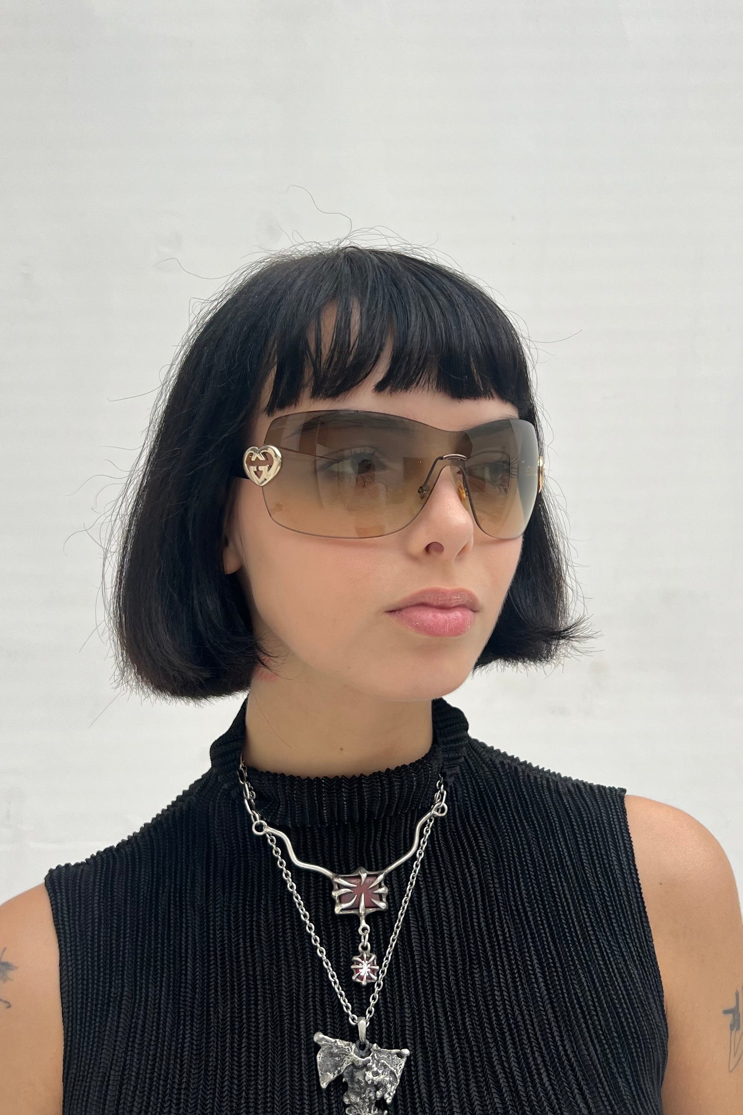 Vintage Tortoise Heart Logo Mask Sunglasses