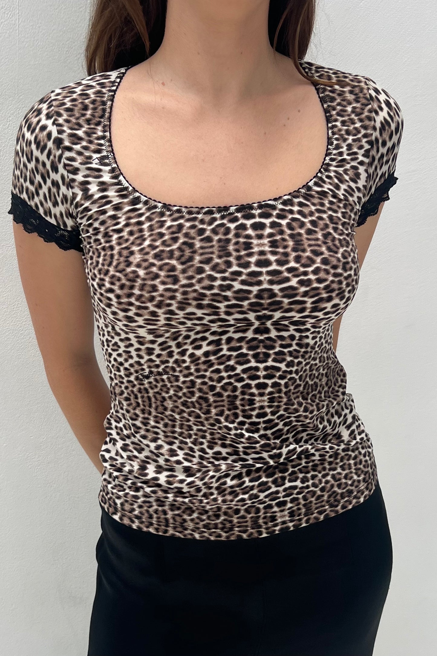 Vintage Leopard Black Lace Trim Tee