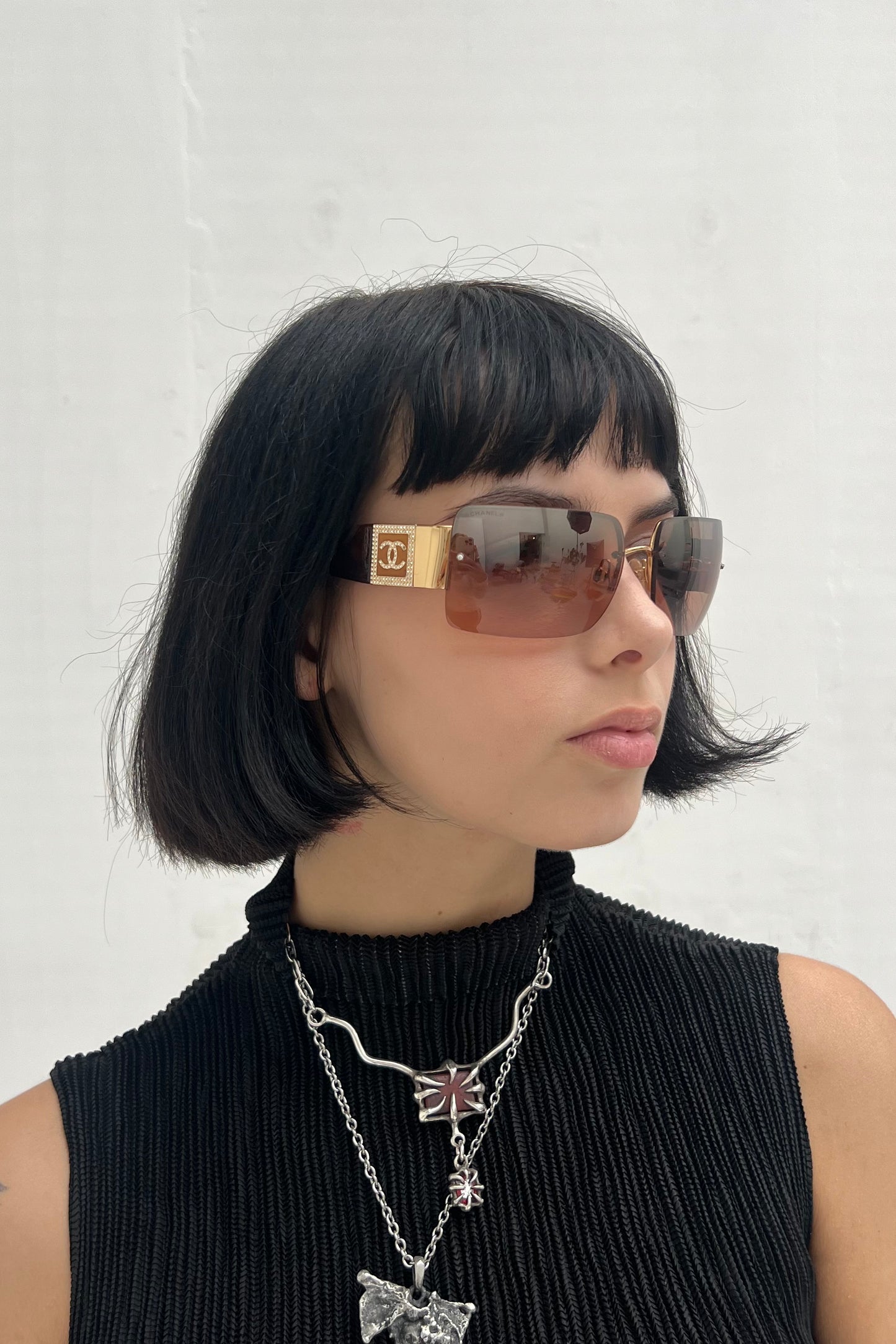 Vintage Golden Glow CC Strass Logo Sunglasses