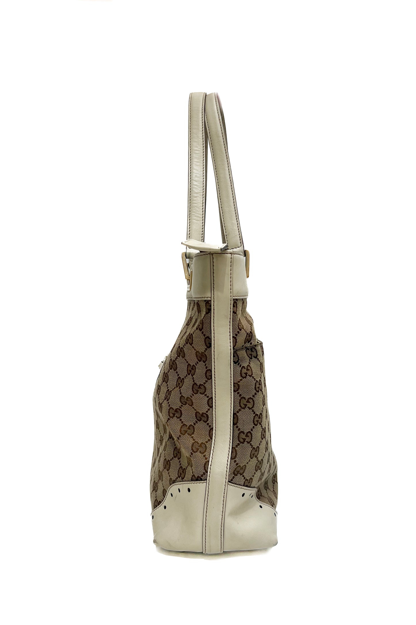 Vintage Cream Leather & Classic Mono Tote Bag