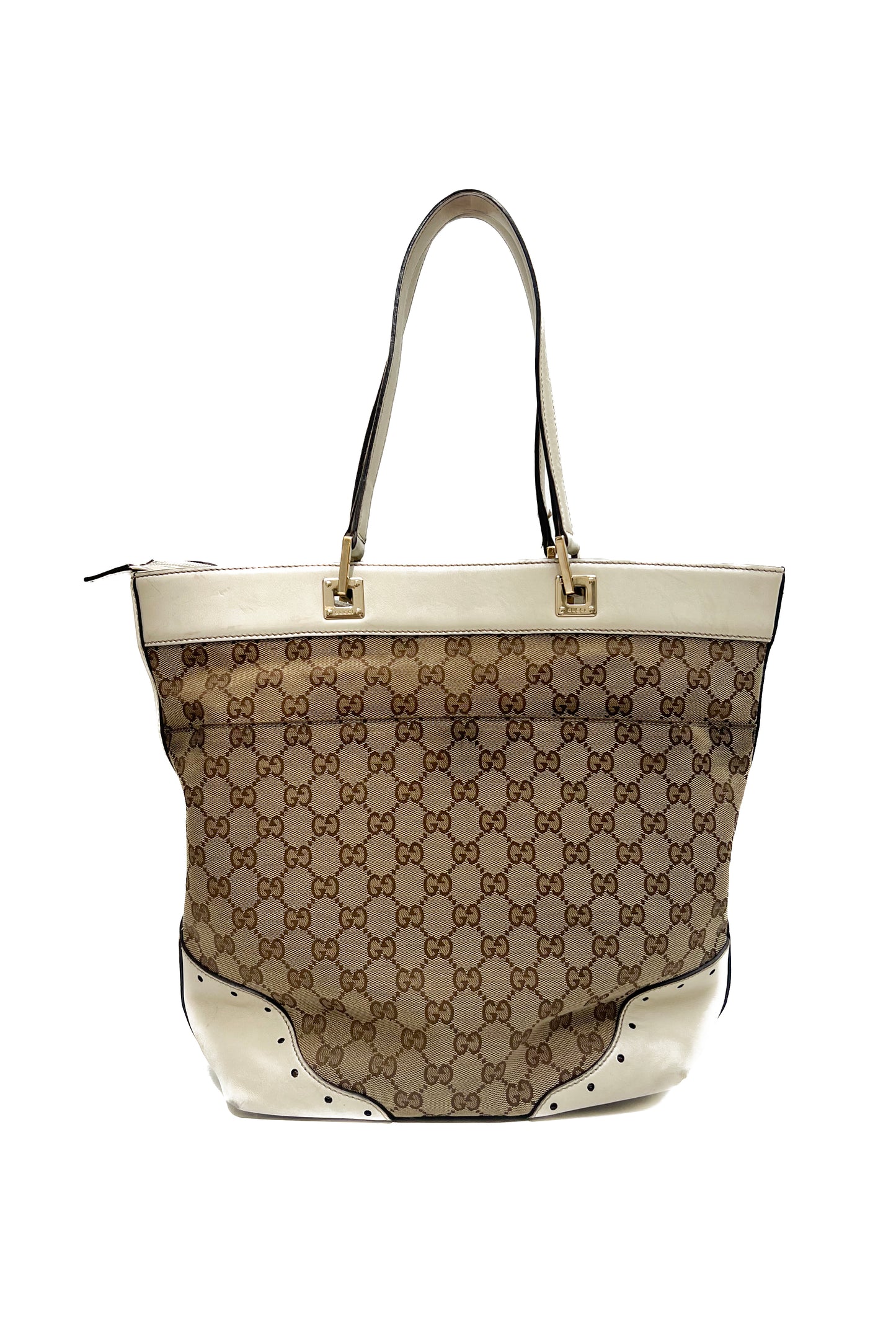 Vintage Cream Leather & Classic Mono Tote Bag