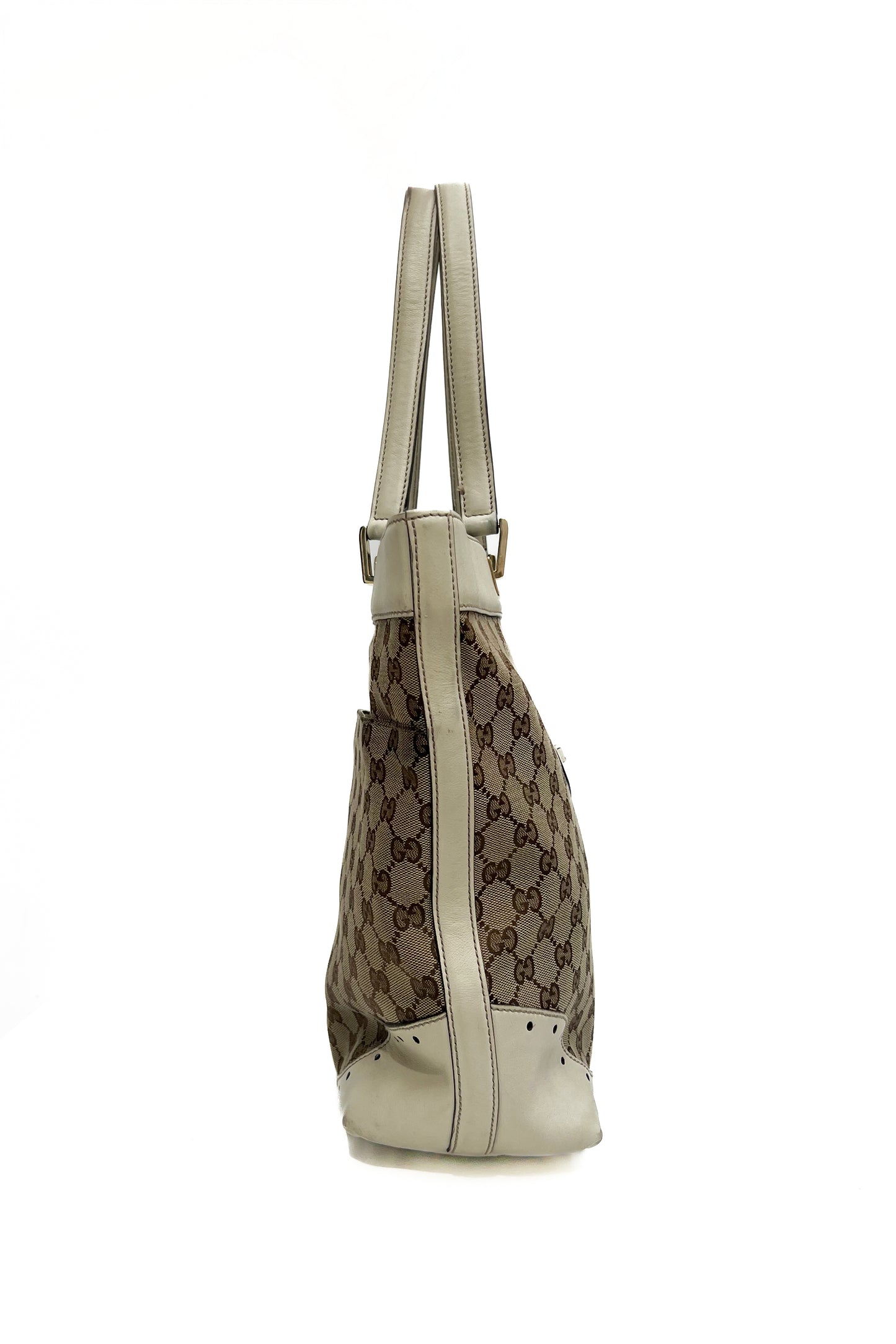 Vintage Cream Leather & Classic Mono Tote Bag