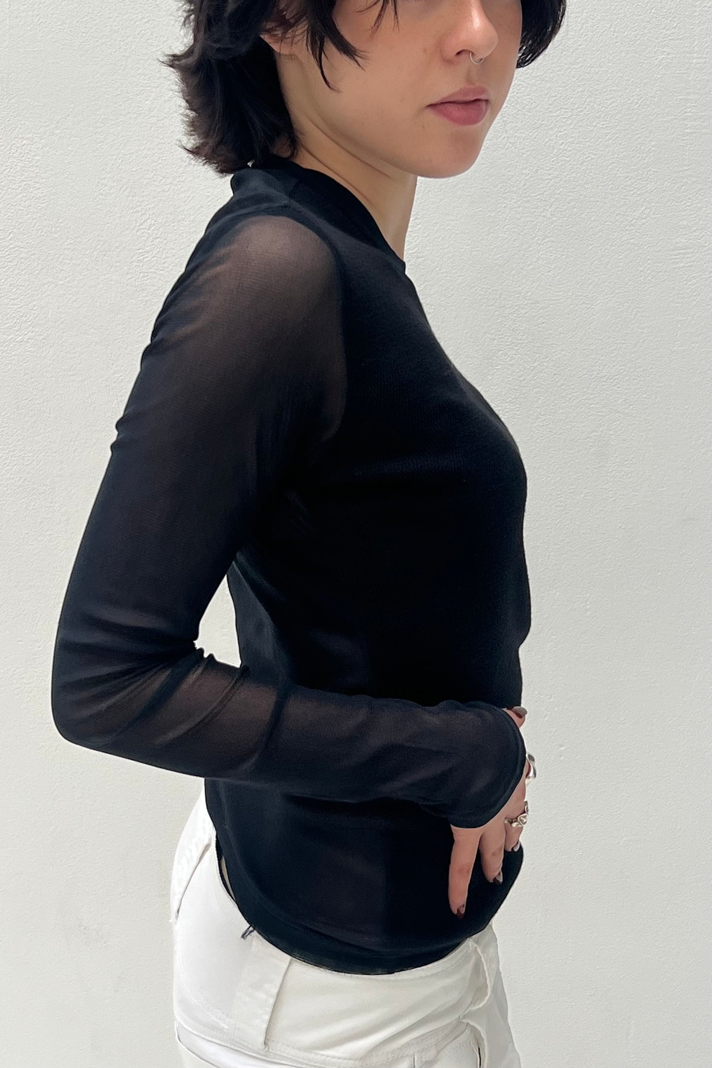 Vintage Black Simple Mesh Longsleeve