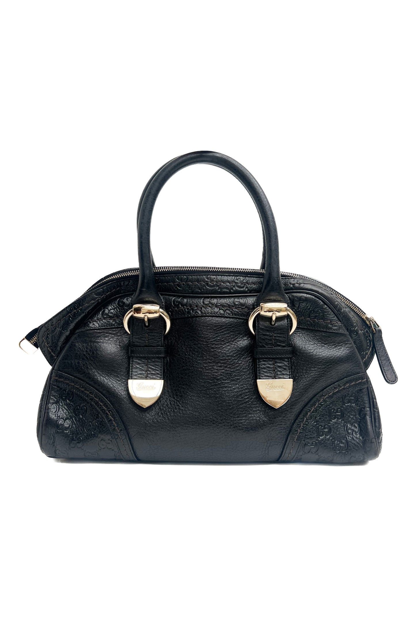Vintage Black Leather Guccisima & Golden Hardware Handbag