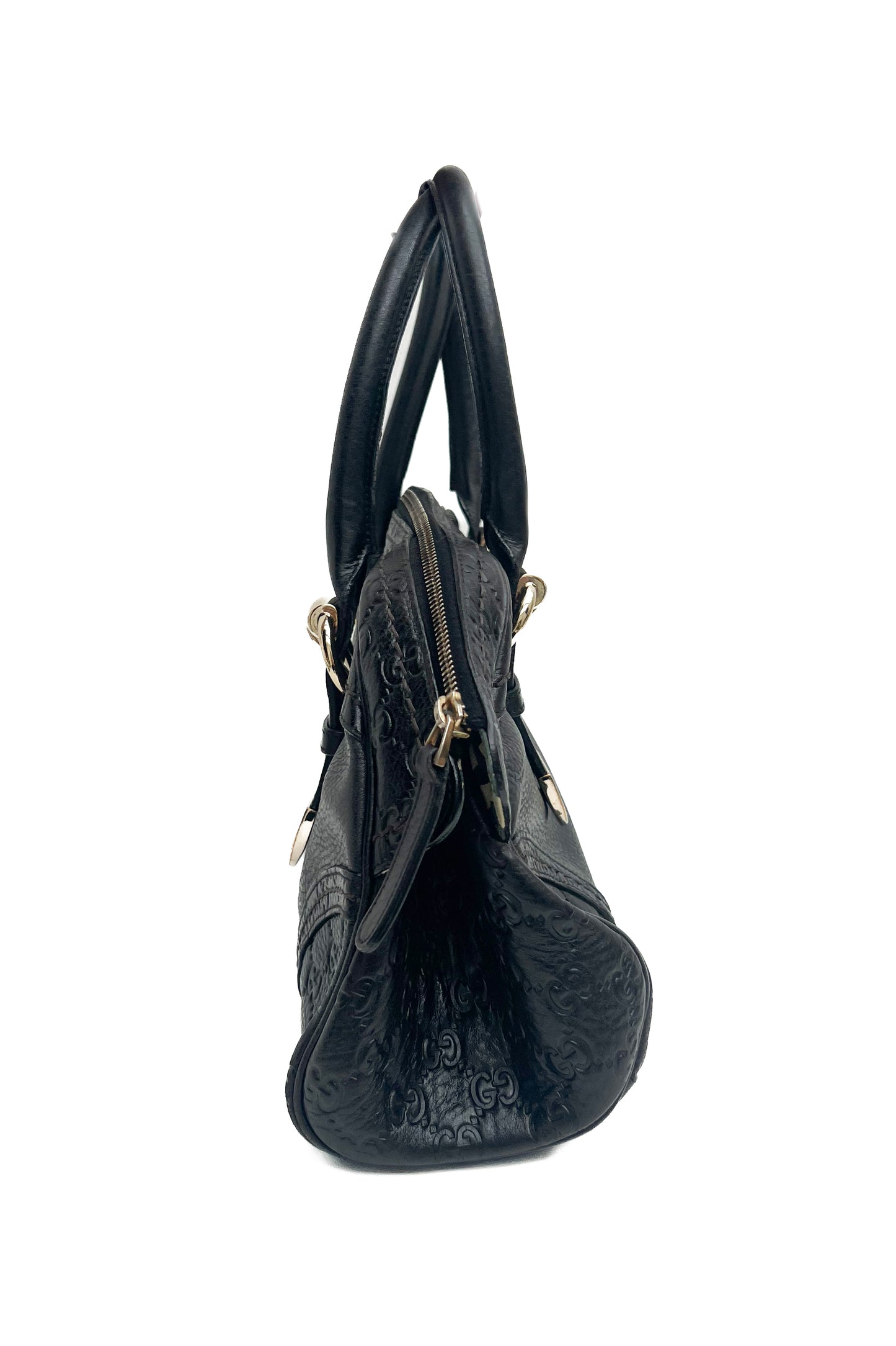 Vintage Black Leather Guccisima & Golden Hardware Handbag