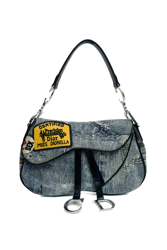 Vintage Denim Diorella Double Saddle Bag