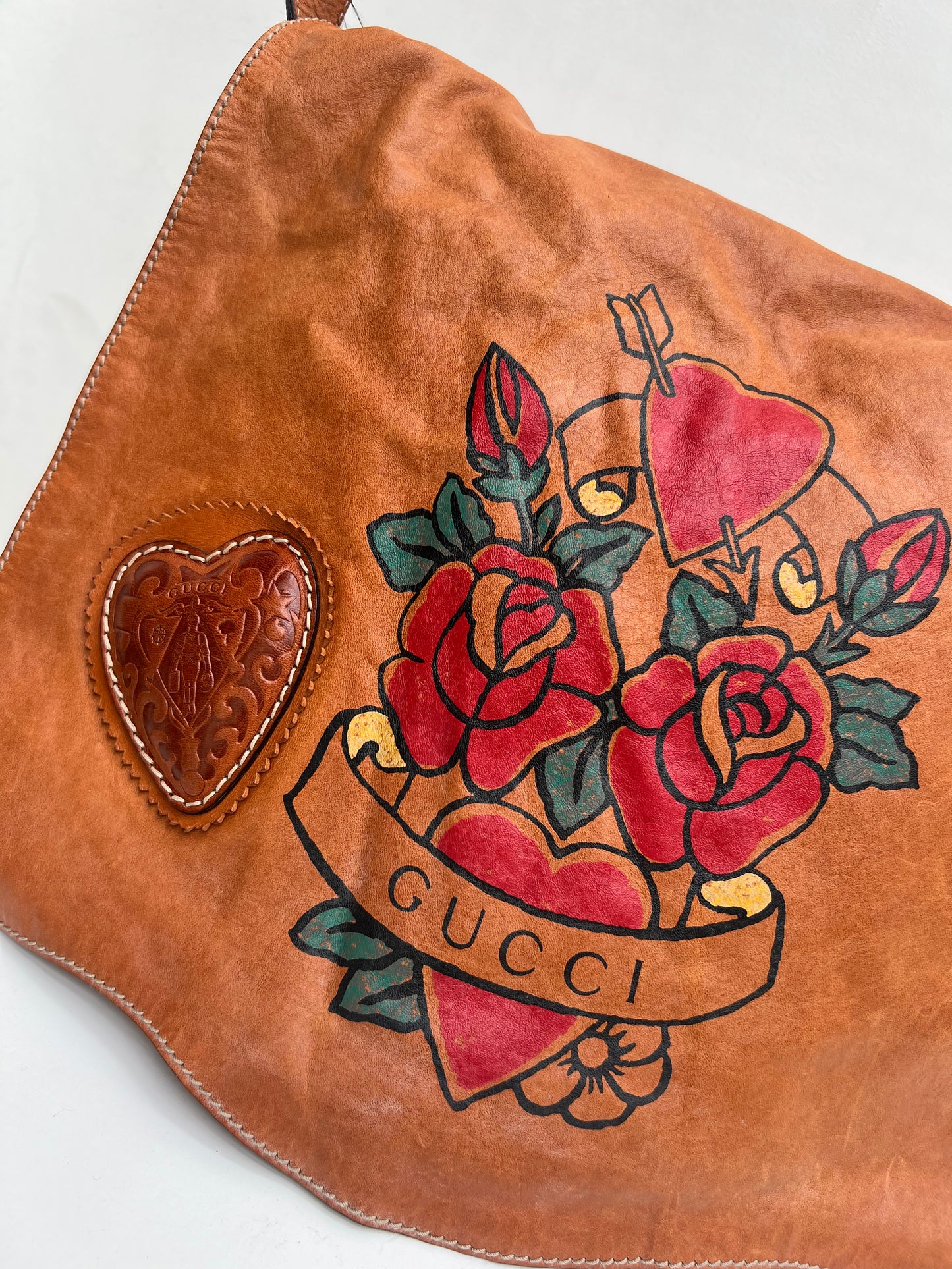 Vintage Leather Tattoo Print Cross Body Bag