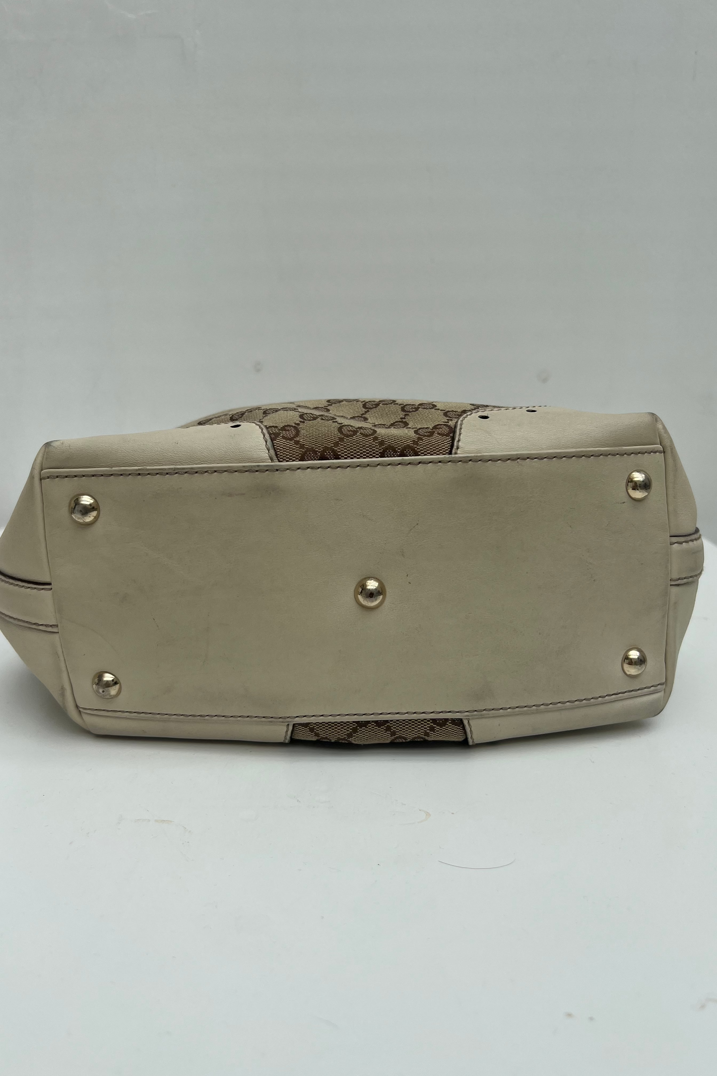 Vintage Cream Leather & Classic Mono Tote Bag