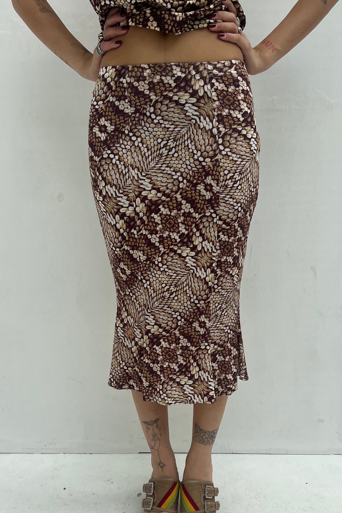 Vintage Snake Print Midi Skirt