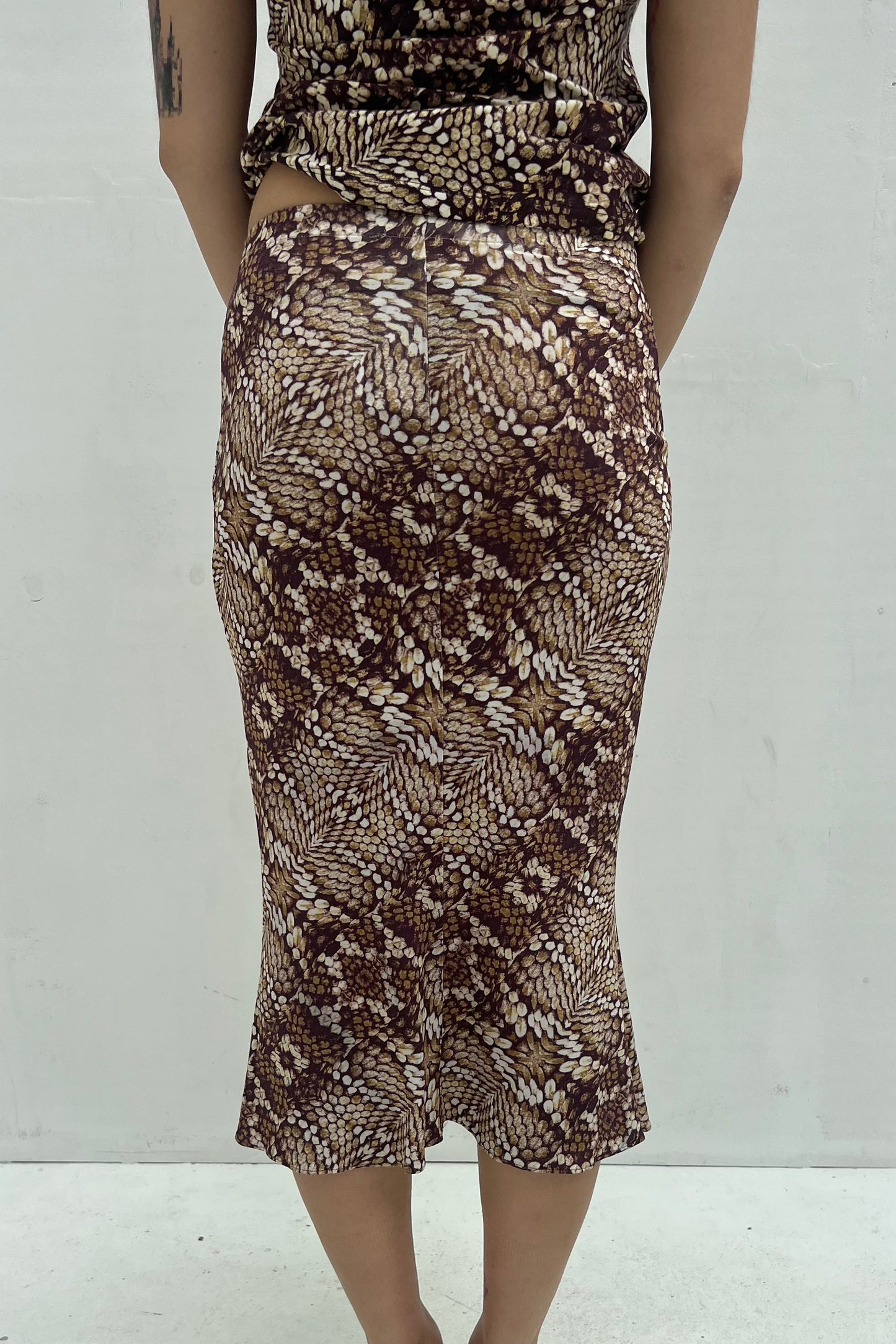 Vintage Snake Print Midi Skirt