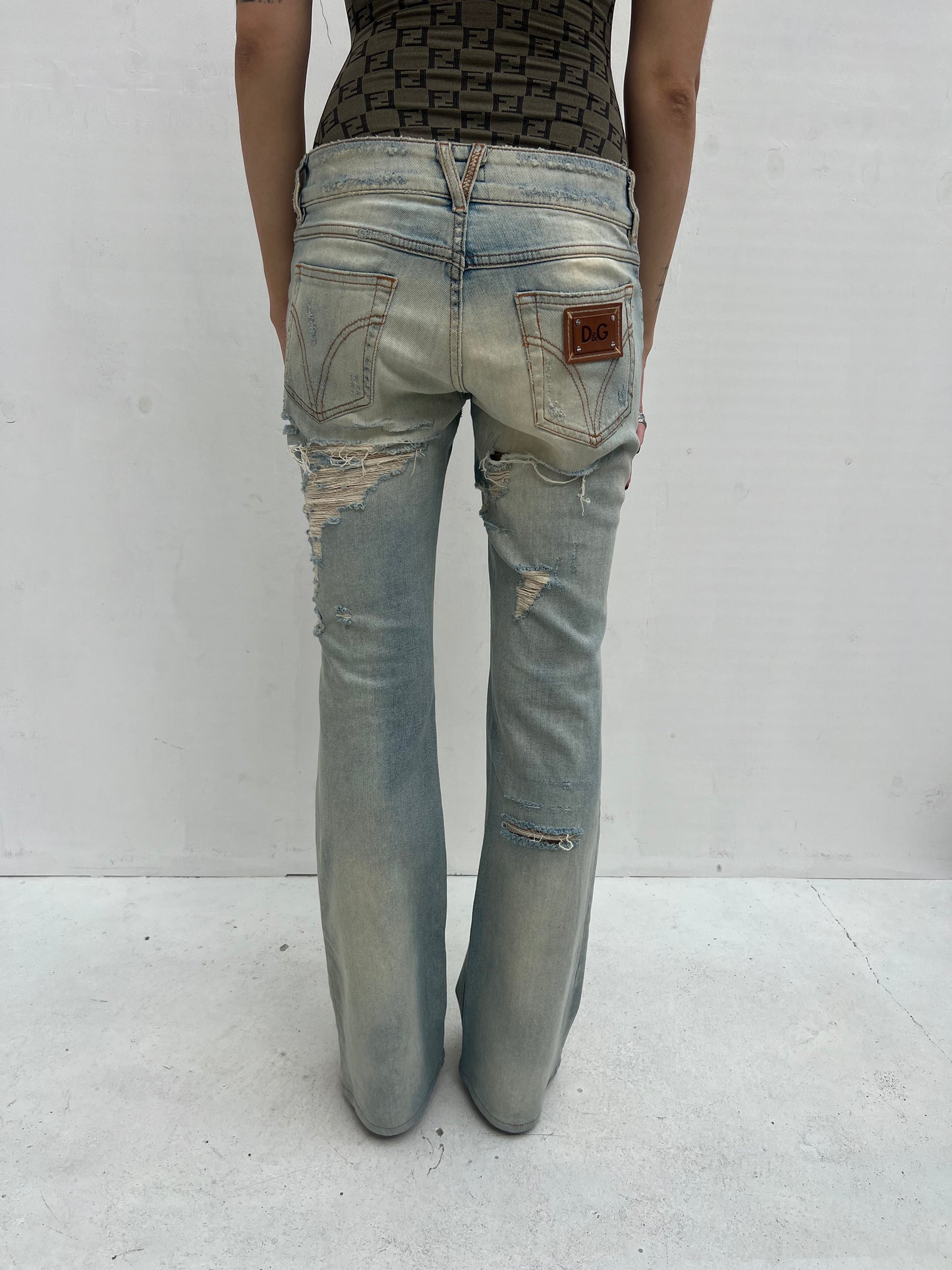 Vintage Distressed Denim Flare Pants