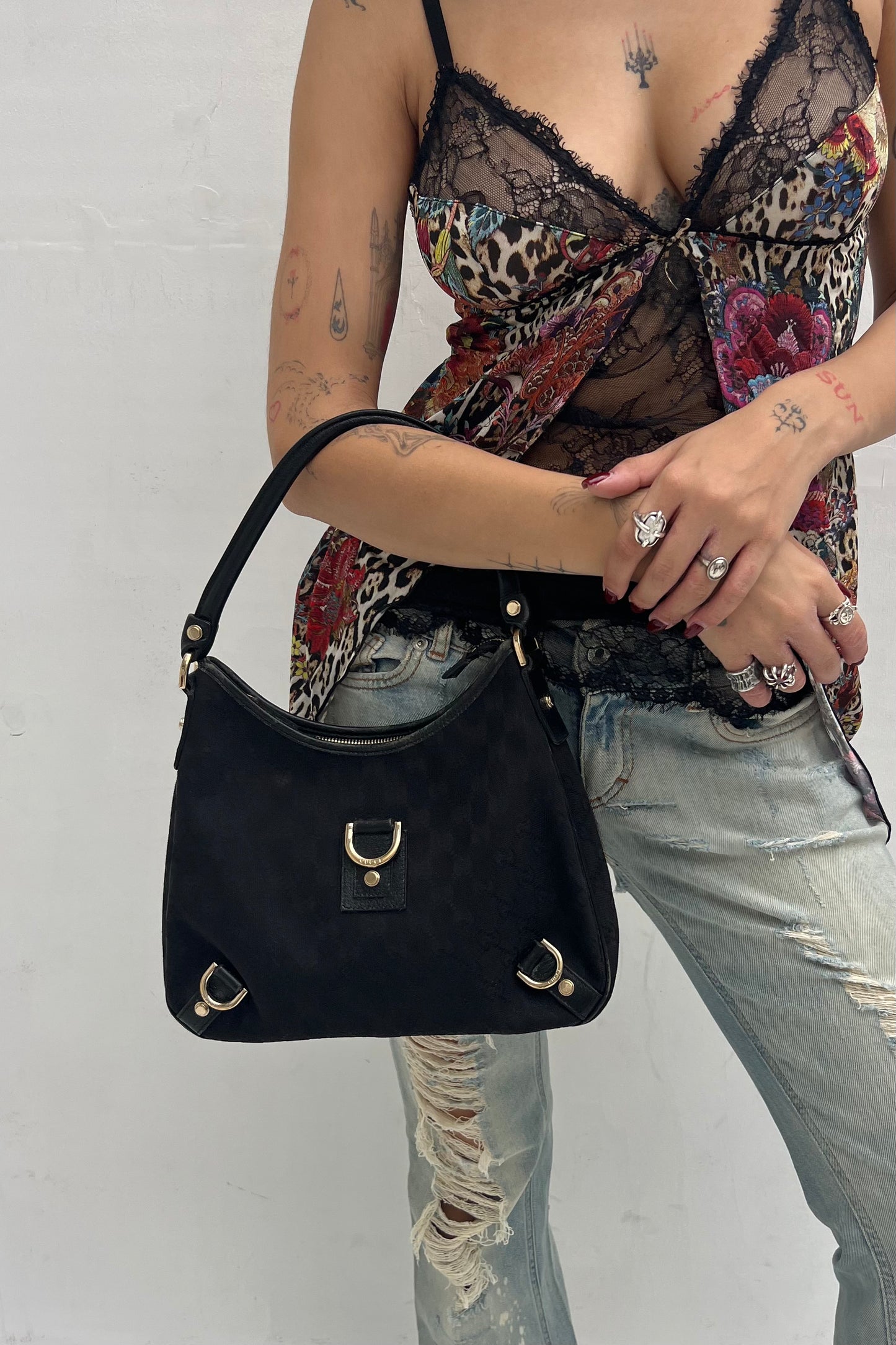 Vintage Black Abbey D-Ring Hobo Bag