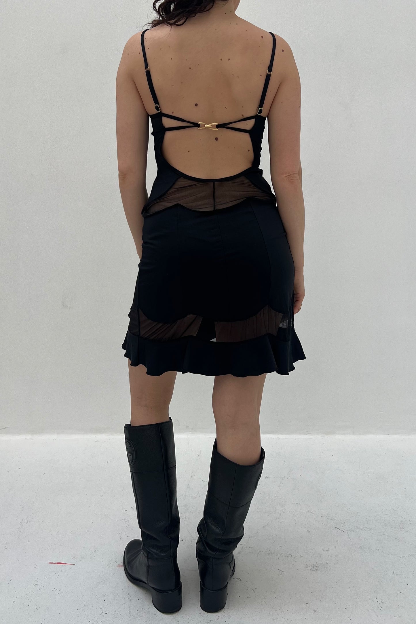 Vintage Black Mesh Panels Mini Dress