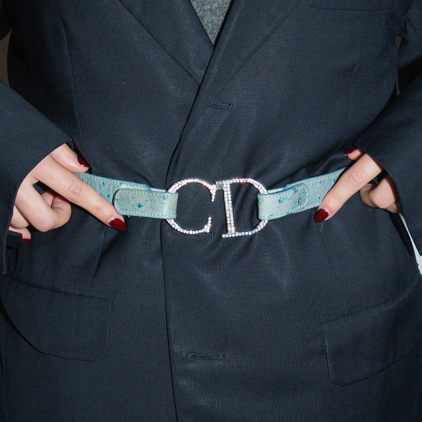 Vintage Dior Oistritch Strass Logo Belt