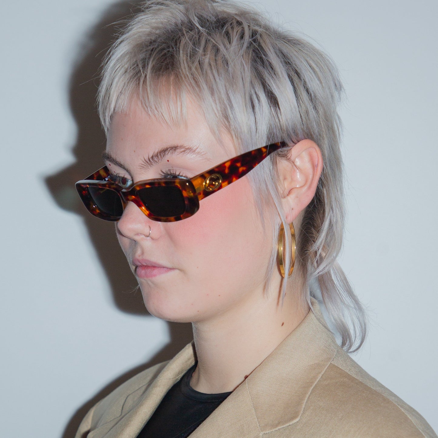 Vintage Gucci Rectangular Tortoise Golden Interlocking Logo Sunglasses
