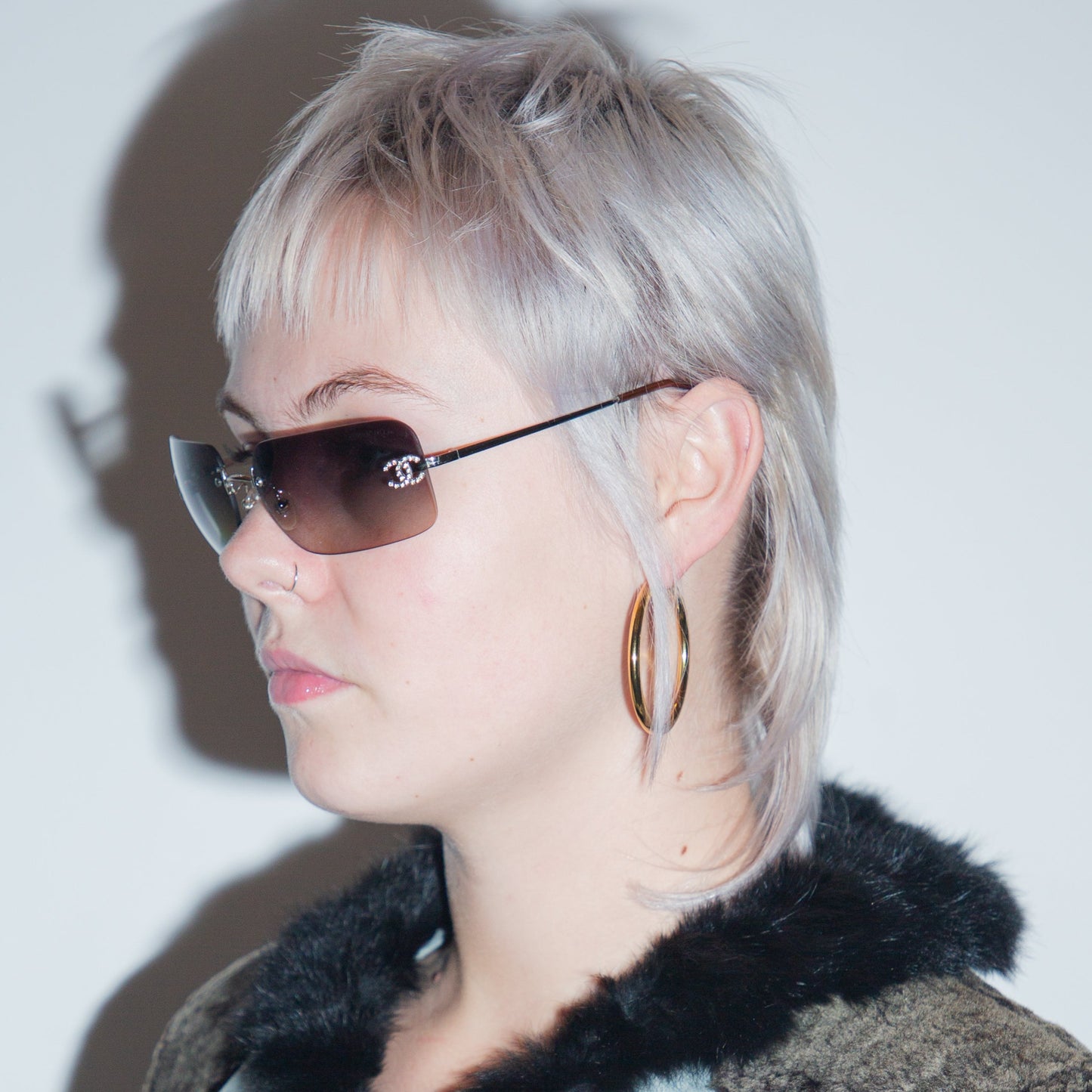 Vintage Chanel Classic Silver Grey Diamanté Sunglasses