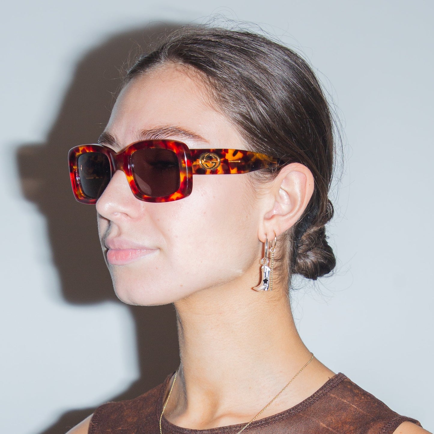 Vintage Gucci Tortoise Golden Interlocking Logo Sunglasses
