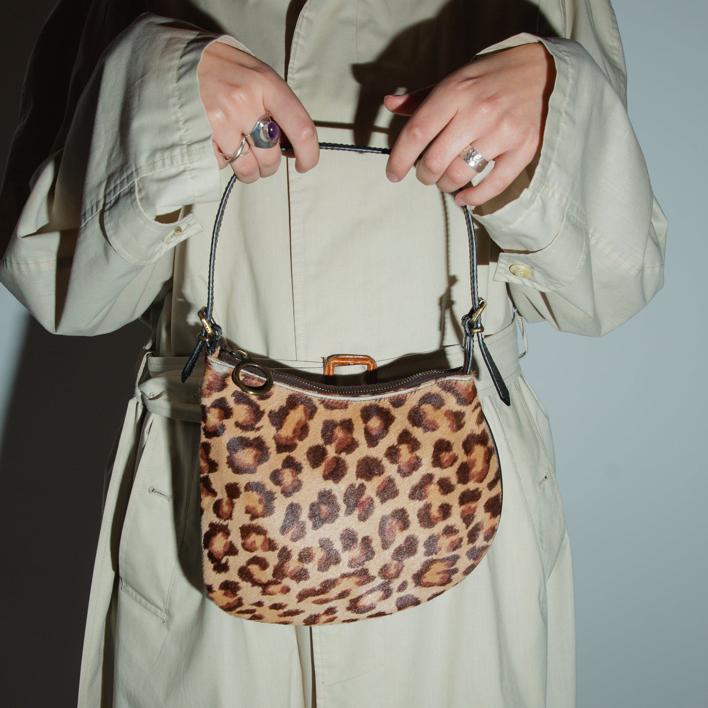 Vintage Fendi Zucca & Leopard Calfskin Oyster Bag