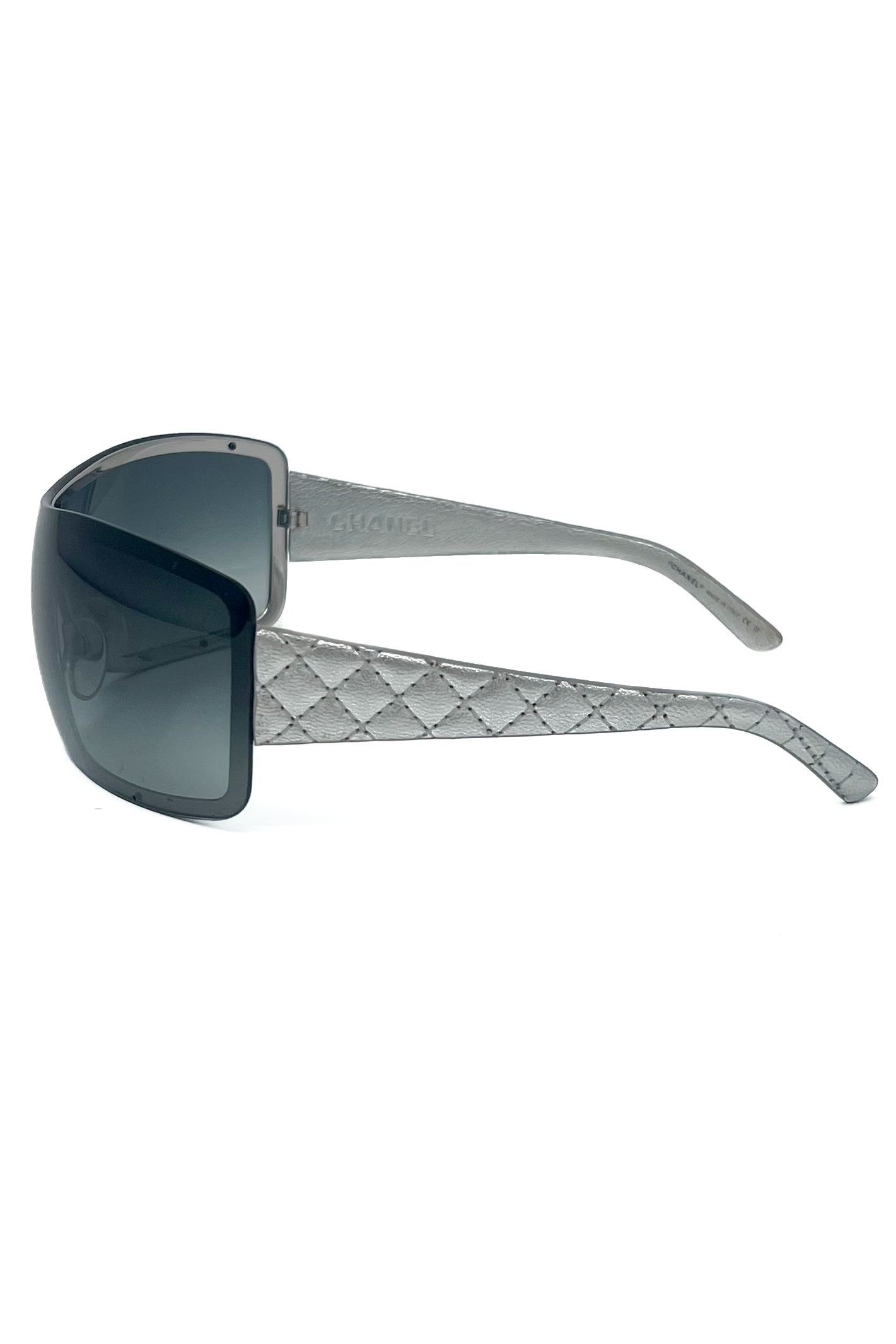 Vintage Silver Quilted Leather Arms Sunglasses