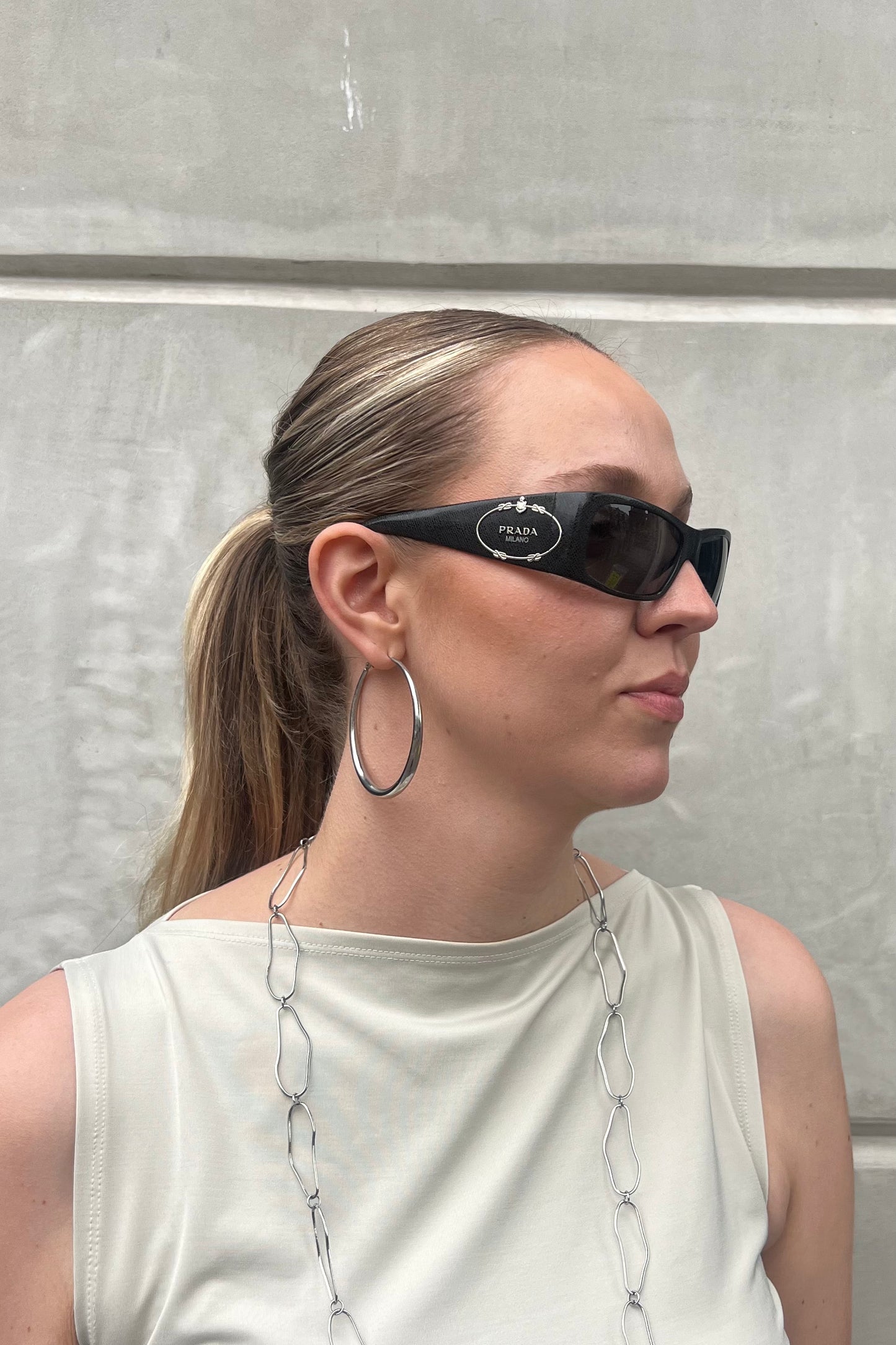Vintage Black Big Silver Logo Sunglasses