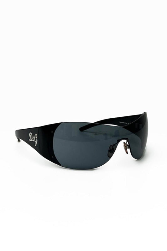 Vintage Black Silver Strass Logo Sunglasses