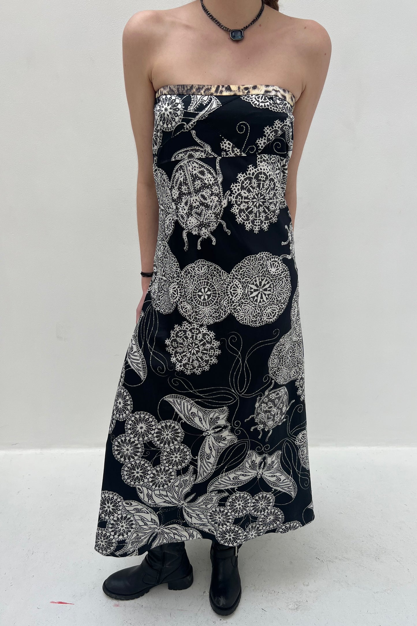 Vintage Maxi Strapless Black and White Dress
