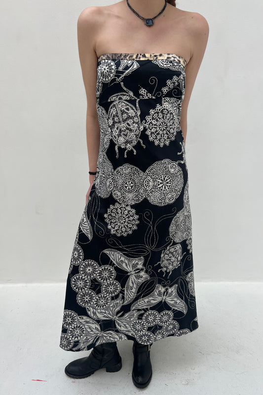 Vintage Maxi Strapless Black and White Dress