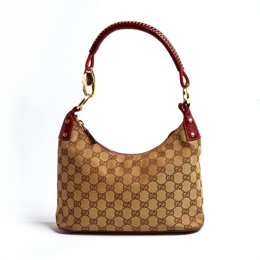 Vintage Gucci Classic Monogram & Burgundy Leather Bag