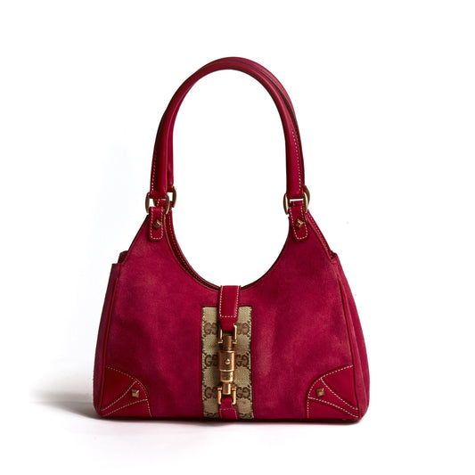 Vintage Gucci Suede Cerise Bardot Bag