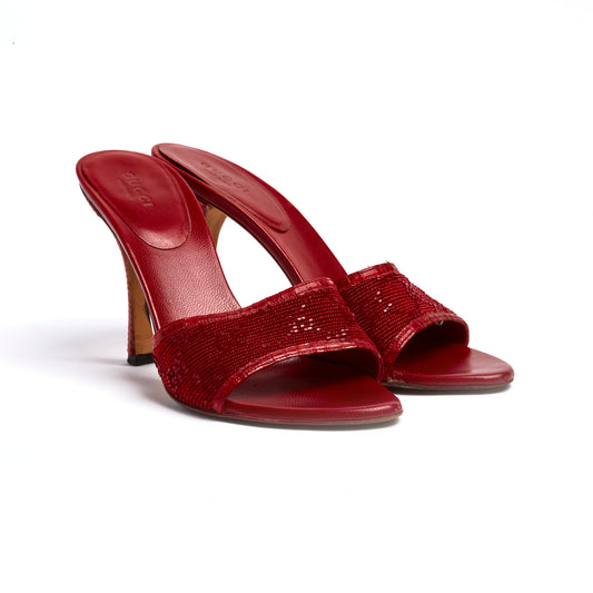 Vintage Gucci Red Beaded Mules 37