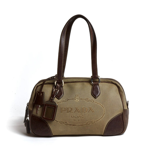 Vintage Prada Brown Big Logo Double Handle Bag