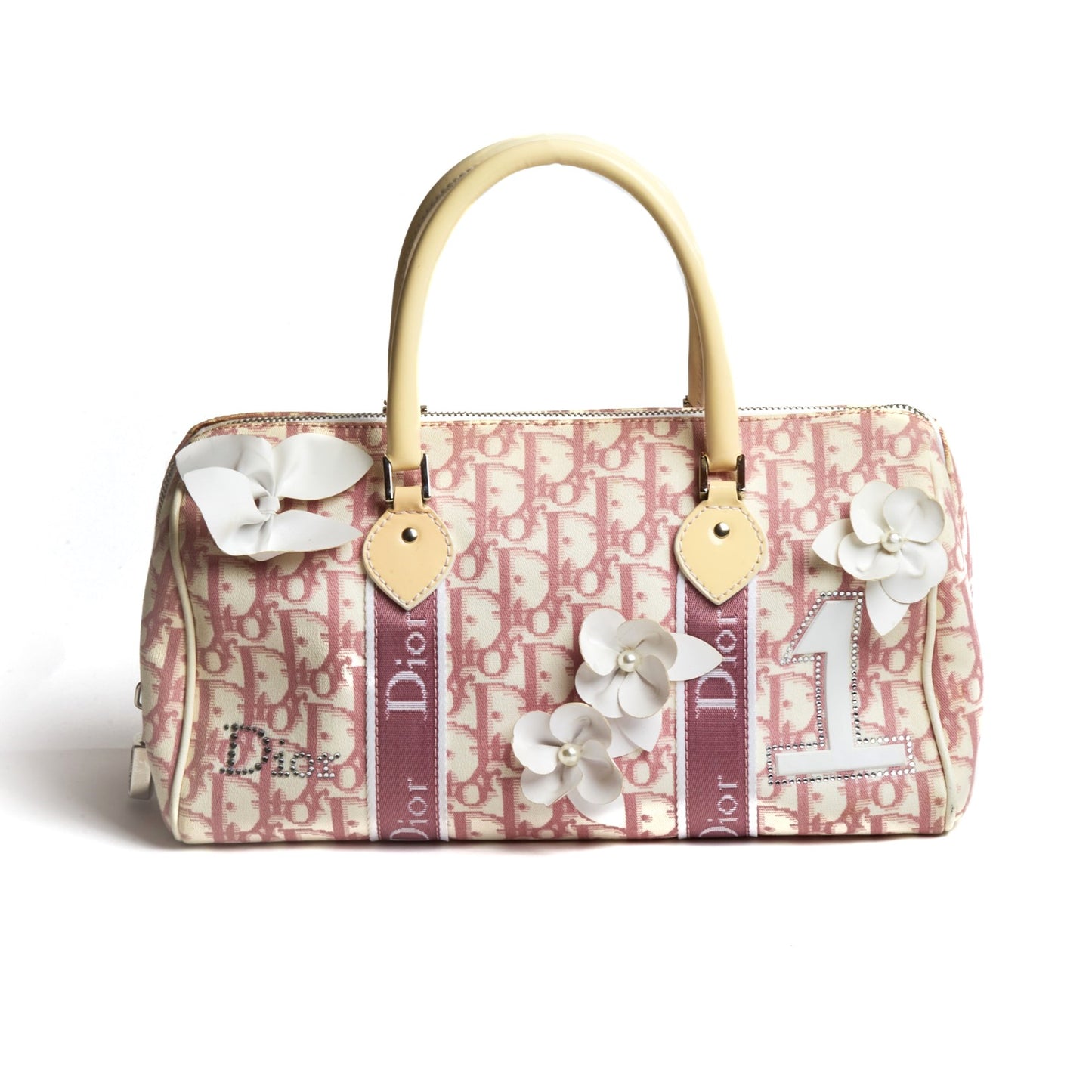Vintage Christian Dior Pink Trotter Floral Applique Handbag