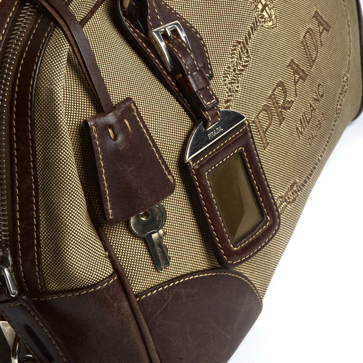 Vintage Prada Brown Big Logo Double Handle Bag