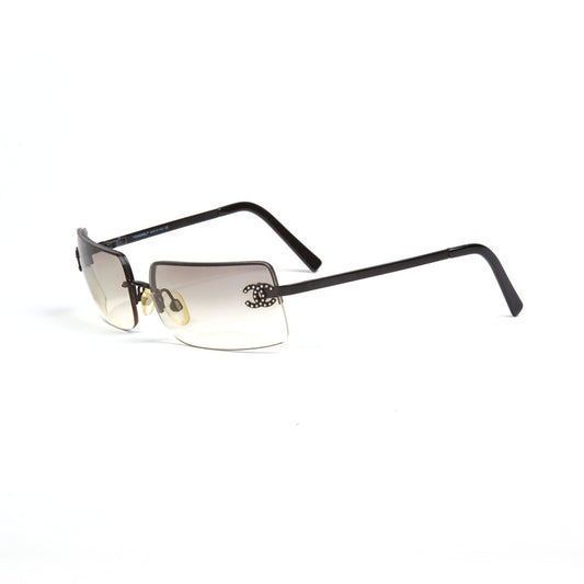 Vintage Chanel Transparent Black Frame Diamanté Sunglasses