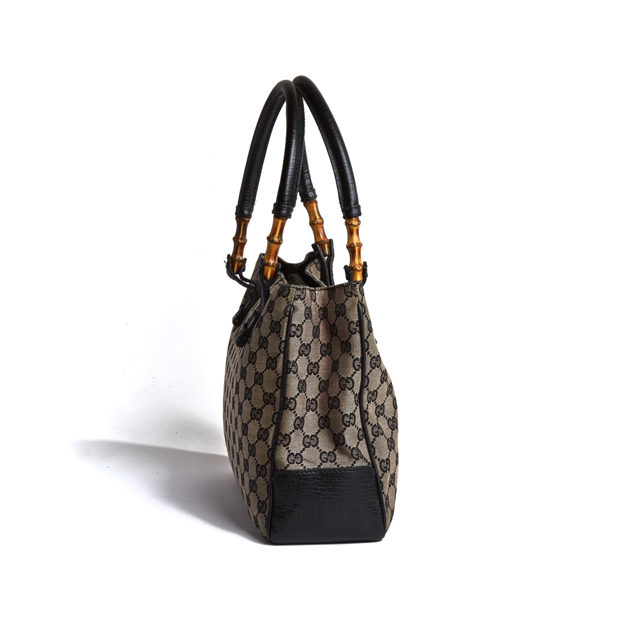 Gucci Black Monogram Bamboo Handle Bag GIMME GLITTER