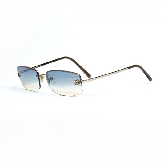 Vintage Chanel Narrow Silver Grey Diamanté Sunglasses